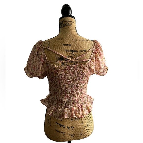 Iris Floral Ruffle Sleeve Ruched Crop Top Size Large NWOT 10 370 - Picture 3 of 6